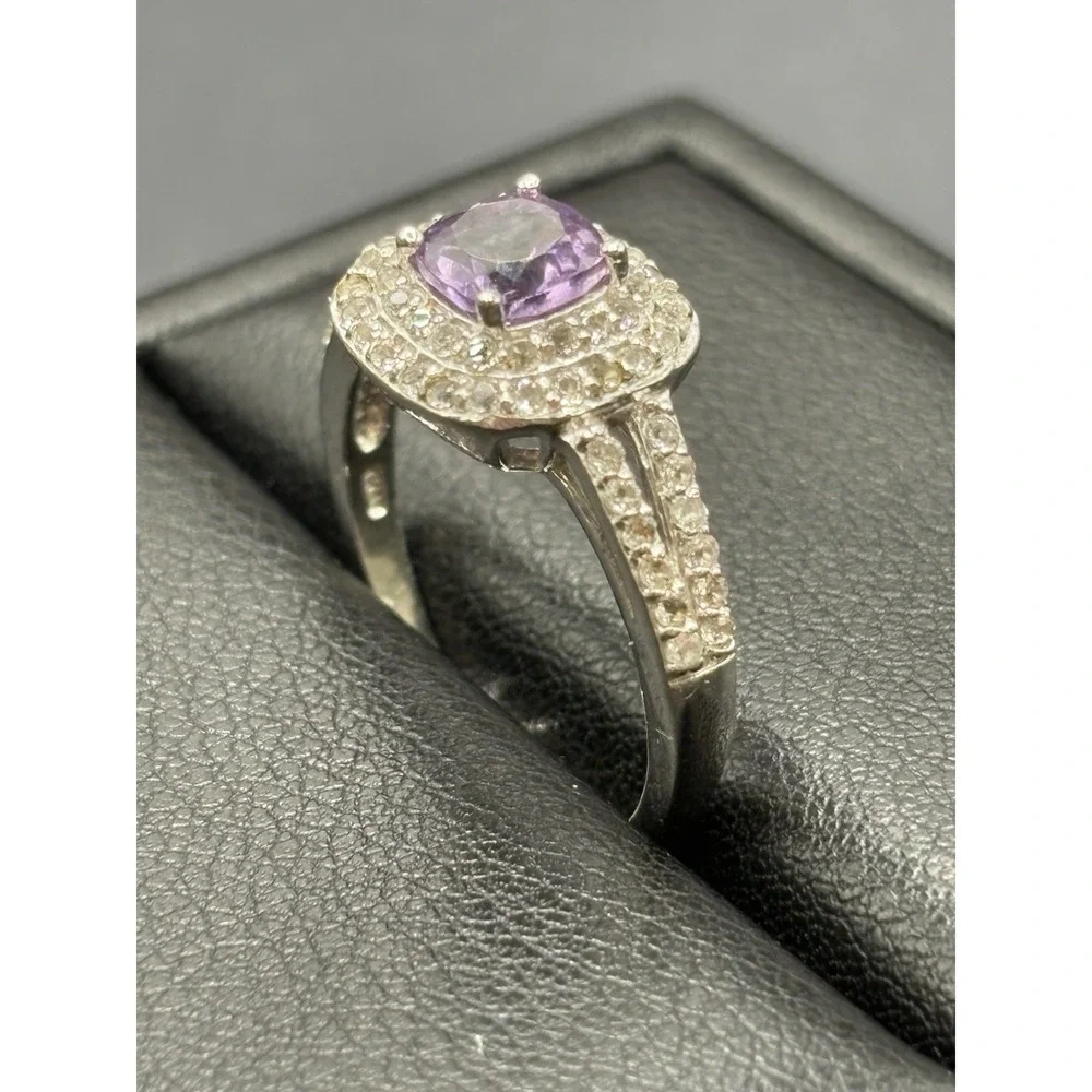 EUC Sterling Silver Purple Cubic Zirconia Ring Size 10 F9